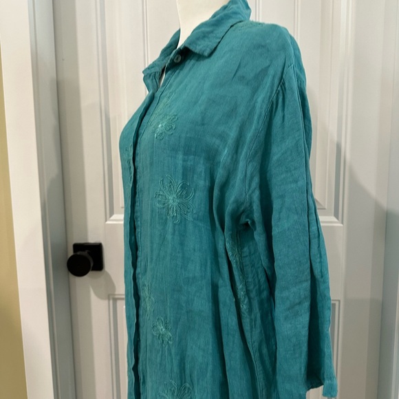 Teal Button-Up Linen Maxi Shirt Dress XL - Picture 4 of 9